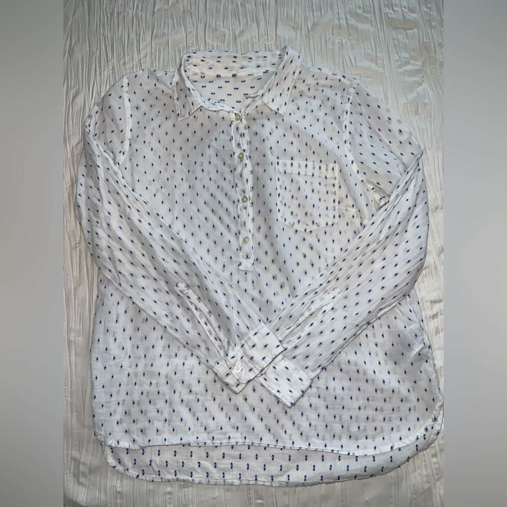 GAP Factory White Button Down with Navy Accents